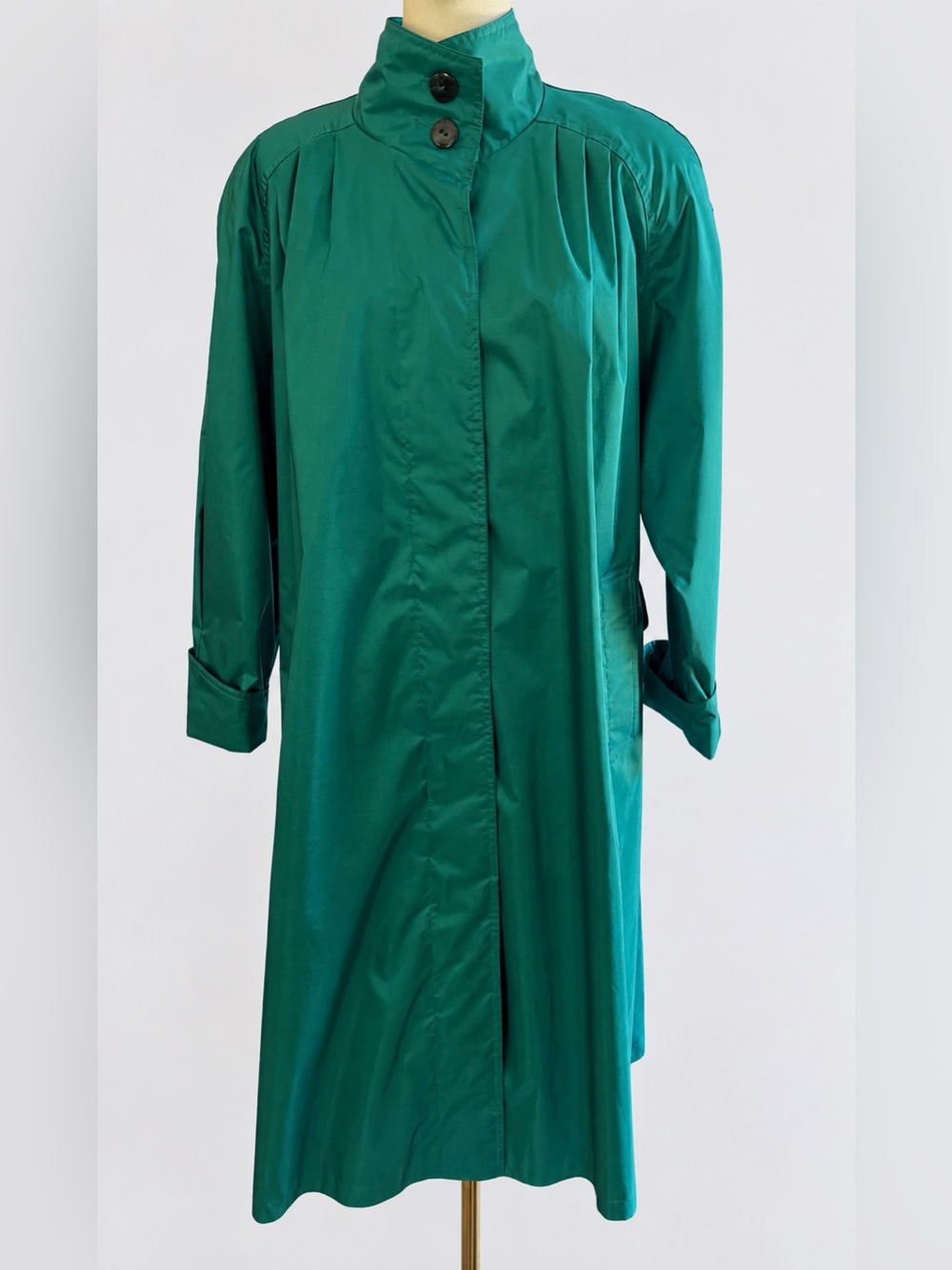 Vintage Ashton Cove Green Rubberized Raincoat Trench 6P